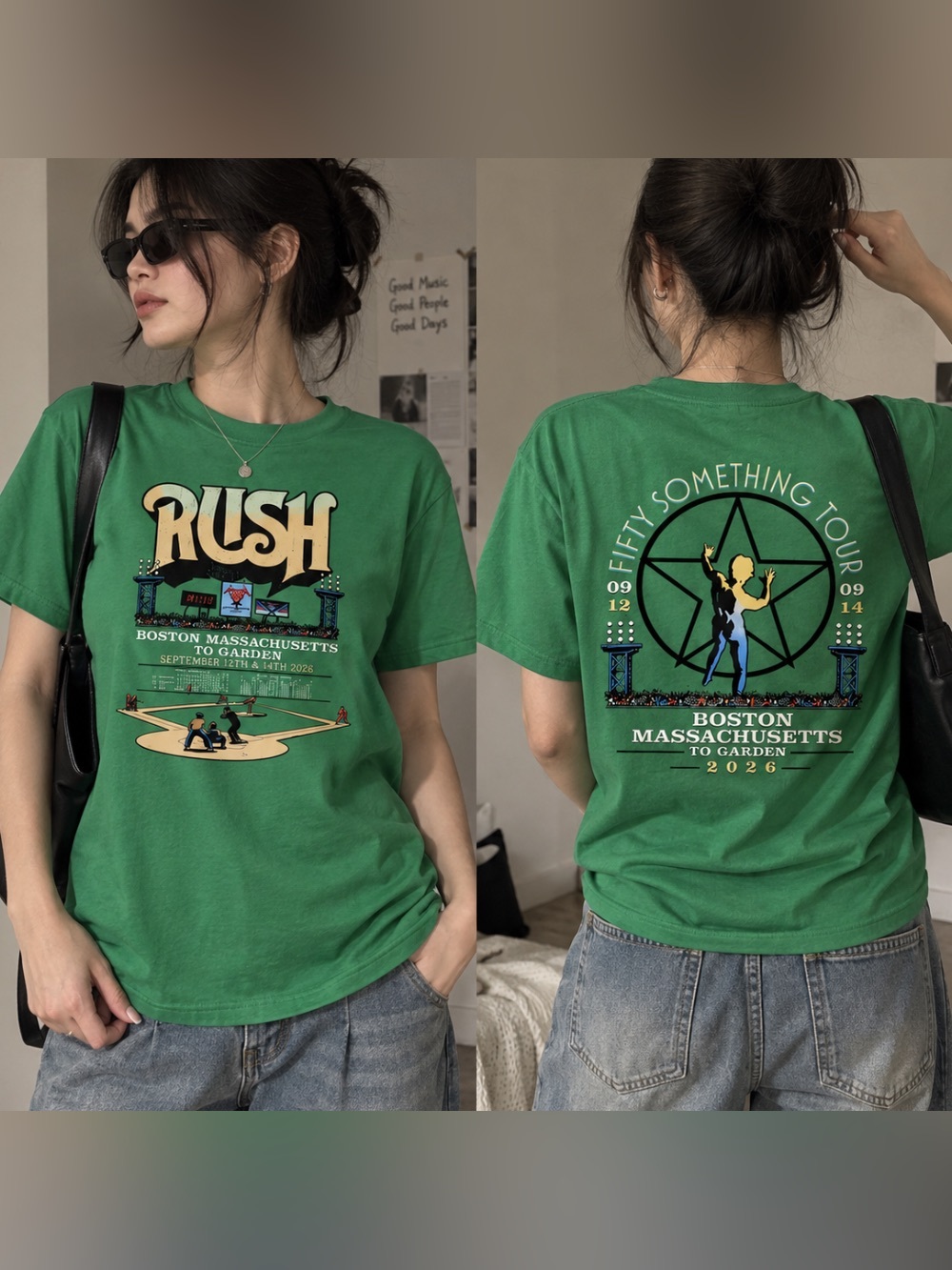 Rush Fifty Something Tour Boston Massachusetts To Garden 2026 Vintage Green Tee